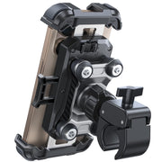 JOYROOM front view of complete motorcycle phone mount showing robust build and clamp