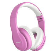 JoySpark front view of pink headphones showing design and safe volume limits