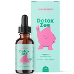 JoySpring frasco DetoxZee Kids al frente mostrando diseño y dosis clara