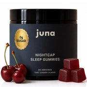 Juna Nightcap vista frontal del envase mostrando gomitas y marca, conveniencia nocturna