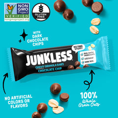 JUNKLESS cuatro barras agrupadas mostrando sabores, variedad para toda la semana