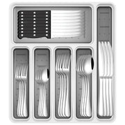 JUNLIN front packaging showing full 49-piece flatware set and organizer for instant use