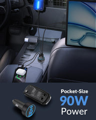 JUNVANG cargador conectado en mechero de coche cargando varios dispositivos simultáneamente