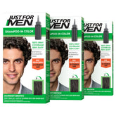 Just for Men envase delantero H-50 mostrando el color oscuro y beneficio de cobertura
