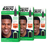 Just for Men empaque frontal Jet Black mostrando presentación y beneficio práctico