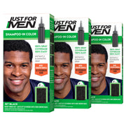Just for Men empaque frontal Jet Black mostrando presentación y beneficio práctico