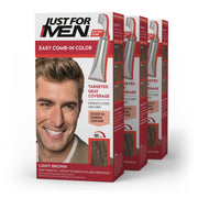 Just For Men frente del envase mostrando tono Light Brown y facilidad de uso