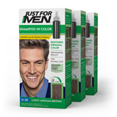 Just for Men empaque frontal H-30 mostrando tono castaño claro-medio y conveniencia