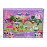 Just Play envase frontal del set SuperKitties mostrando las 15 piezas y beneficios de juego