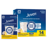 Juven frente del empaque mostrando sabor pineapple coconut y beneficio nutricional