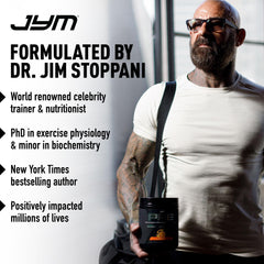 JYM Supplement Science primer plano del polvo mostrando textura homogénea y disolución rápida
