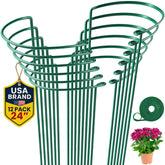 K-Brands front packaging showing 12 plant support stakes and included tie, organized for convenience