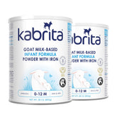 Kabrita front packaging showing twin 28 oz tins and easy storage benefit