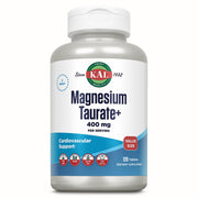 KAL frasco frontal de Magnesium Taurate mostrando la etiqueta y beneficios