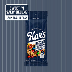 Kar’s close-up of almonds, cashews, peanuts, raisins, and M&M’s, highlighting texture variety