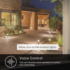 Kasa Smart EP40 powering garden lights to show remote control convenience and ambiance