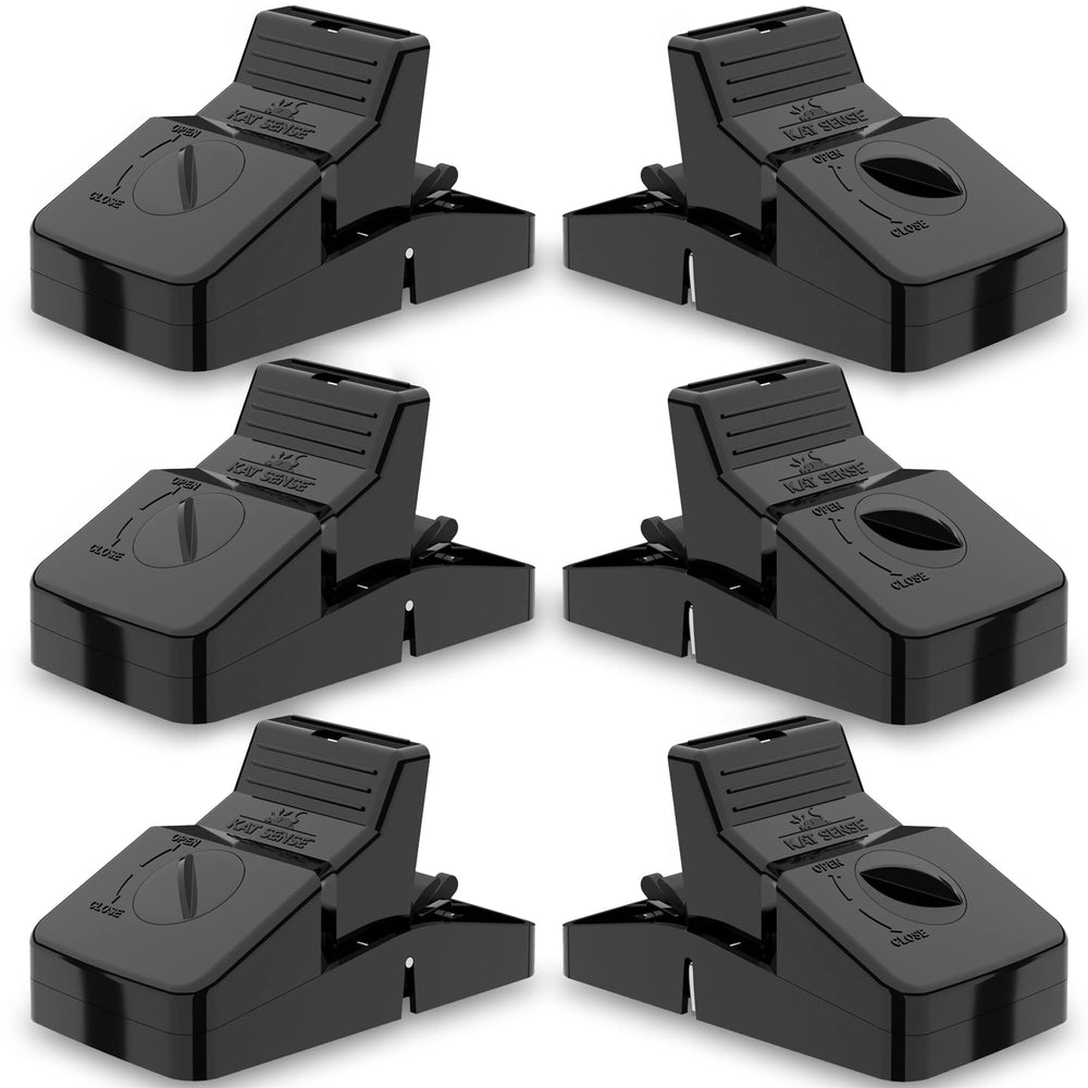 Kat Sense front packaging showing six large snap traps for fast control