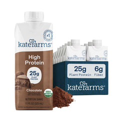 Kate Farms botella frontal mostrando el envase y beneficios nutricionales