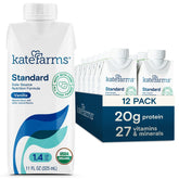 KATE FARMS frontal del envase mostrando sabor vainilla y beneficios orgánicos