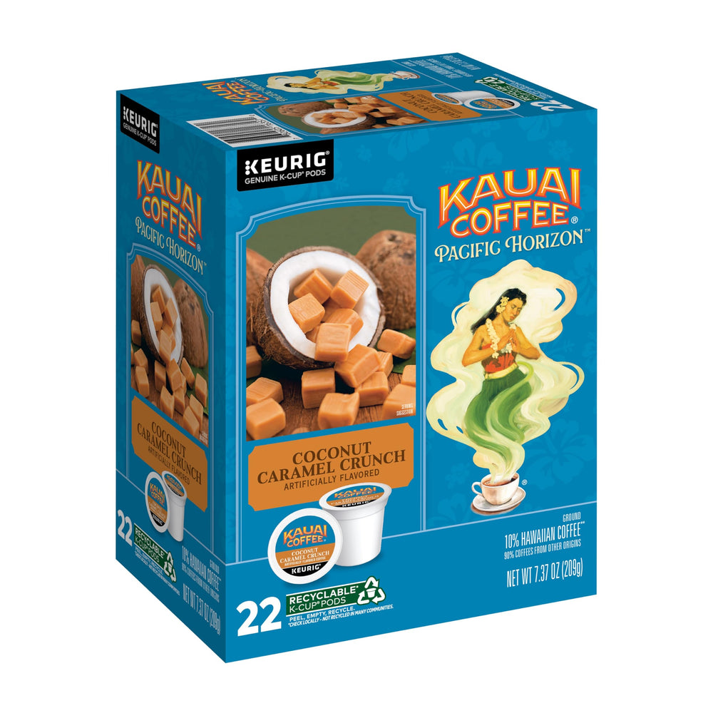 Kauai Coffee vista frontal del paquete mostrando sabor y cantidad