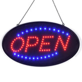 KEBE cartel LED frontal mostrando OPEN y alto brillo
