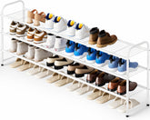 KEETDY front view of full white 3-tier rack showing neat shoe organization and space saving