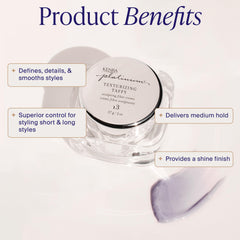 Kenra close-up of taffy texture in jar, reveals pliable fiber crème benefit