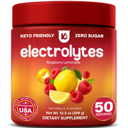 Keppi envase frontal sabor frambuesa-limonada mostrando 50 porciones y ventaja de duración