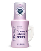 Keranique envase frontal de mousse que muestra diseño y tamaño 100 ml, aporta volumen