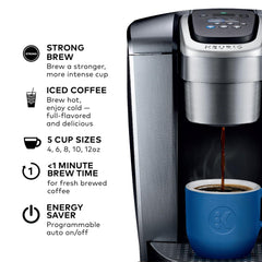 Keurig K-Elite with 75oz reservoir removed demonstrating easy refill and large capacity benefit