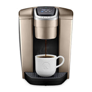 Keurig K-Elite front view showing brushed gold finish and compact footprint