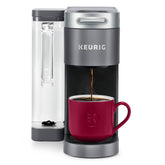Keurig K-Supreme front view in gray showing compact design and easy access