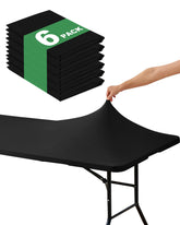 KeyWave front view of fitted 6ft black tablecloth showing smooth tailored look and neat corners