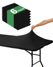 KeyWave front view of fitted 6ft black tablecloth showing smooth tailored look and neat corners