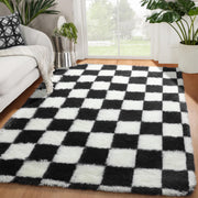 KICMOR vista frontal de la alfombra ajedrez, aporta estilo moderno