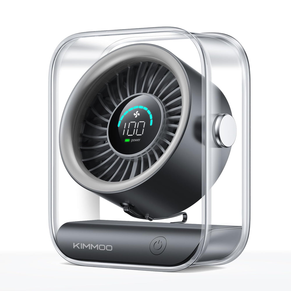 KIMMOO frontal del ventilador mostrando diseño compacto y elegante