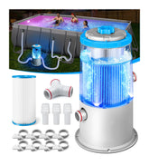 KimPump front view showing blue LED light and efficient circulation benefit