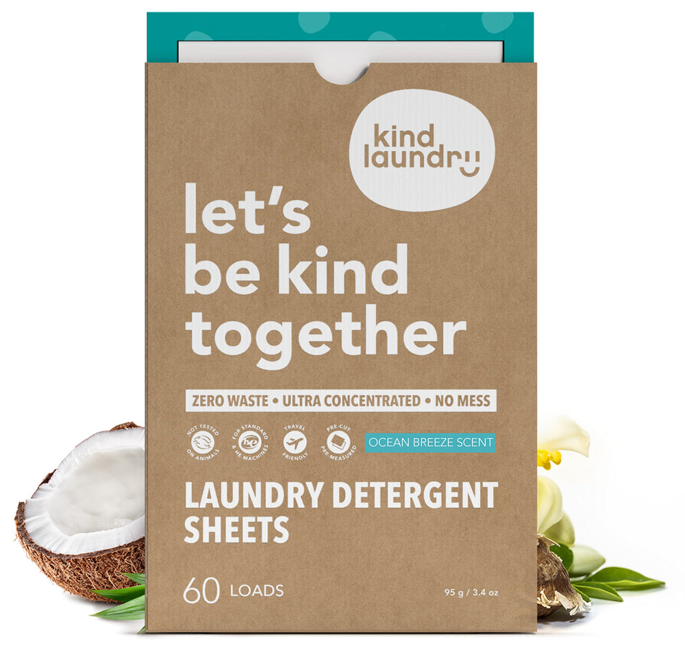 Kind Laundry paquete frontal Ocean Breeze mostrando diseño compacto y beneficios
