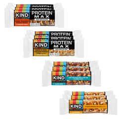 KIND presentación frontal del pack de 12 barras con variedad de sabores y conveniencia