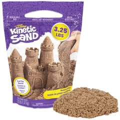 Kinetic Sand frente del empaque mostrando bolsa resellable y cantidad