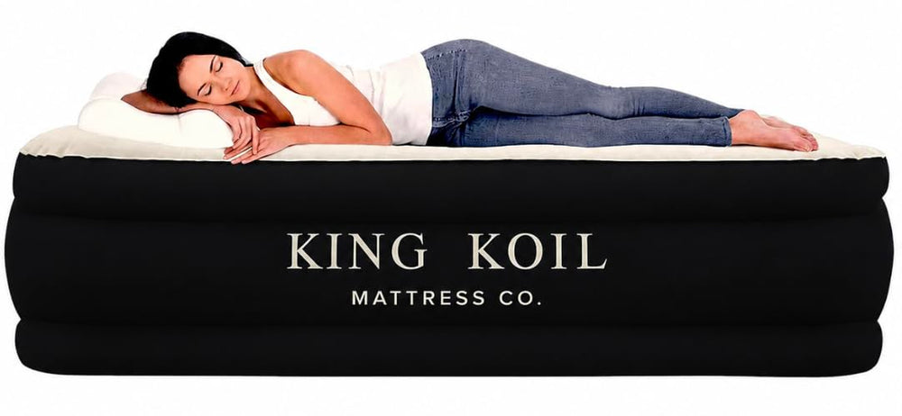 King Koil twin air mattress front view showing sturdy support and quick setup benefit