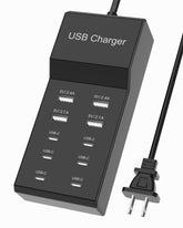KingFuture vista frontal de la estación de carga mostrando 6 USB-C y 4 USB-A y carga organizada