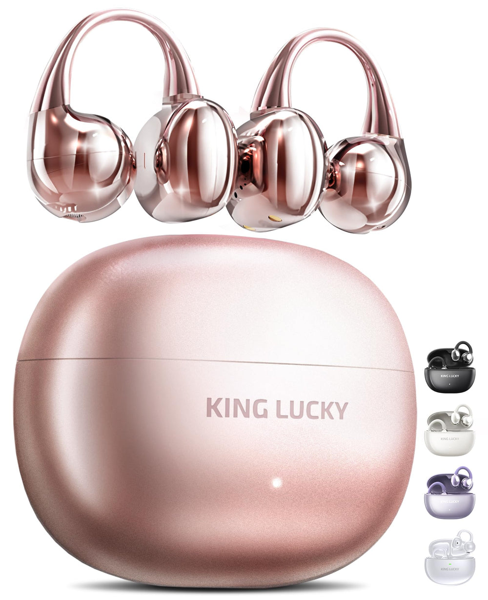 Kinglucky auriculares clip-on Gen 3 frontal mostrando diseño rosa y ajuste seguro