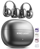 King Lucky vista frontal del estuche y auriculares, estilo y portabilidad