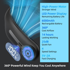 Kinhowly ventilador en uso al aire libre brindando frescura manos libres