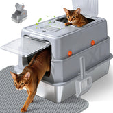 KISENG front view of covered stainless steel litter box shows tidy containment