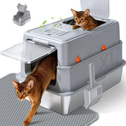 KISENG front view of covered stainless steel litter box shows tidy containment