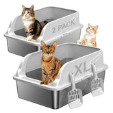 KISENG front view of two stainless litter boxes showing sturdy construction and value