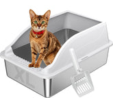 KISENG front view of XL stainless steel litter box showing roomy interior and clean edges