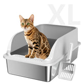KISENG front view of XL stainless steel litter box shows sturdy construction and easy access